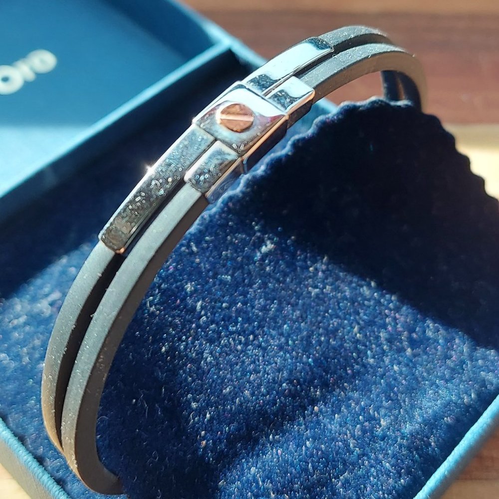 Bracelet or Anklet Italian "di fulco" Gioielli S.Steel Black Rubber Sailor Gold